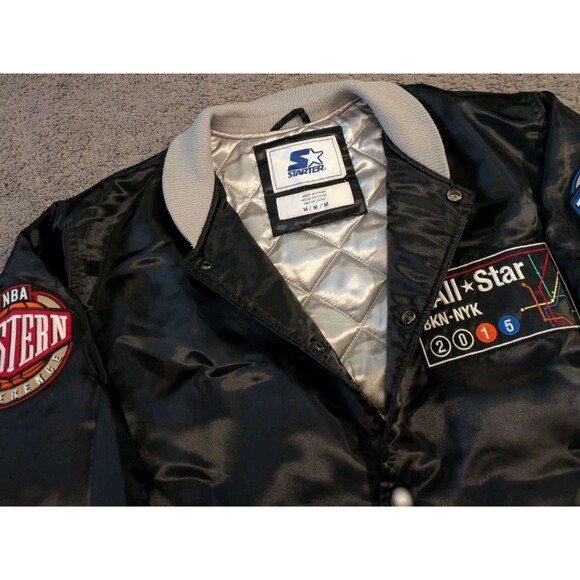2015 Starter NBA All Star Game Brooklyn Quilted Black Satin Jacket Men's Medium - Picture 3 of 7